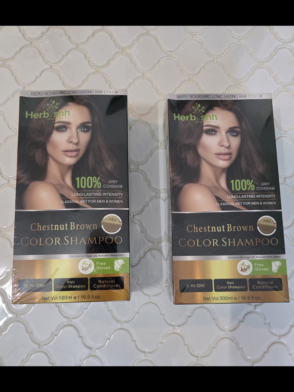 2x Hair Herbishh Chestnut Brown PPD Free Hair Color Shampoo Gray Coverage 500ml